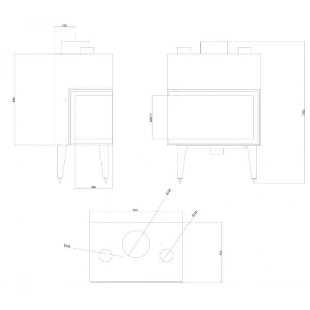 Kamineinsatz, Kamin Balkan Energy ATS STABLE AIR CORNER 800, mit Luftkanälen, links, 15.15kW | Kamineinsatz | Kamin |