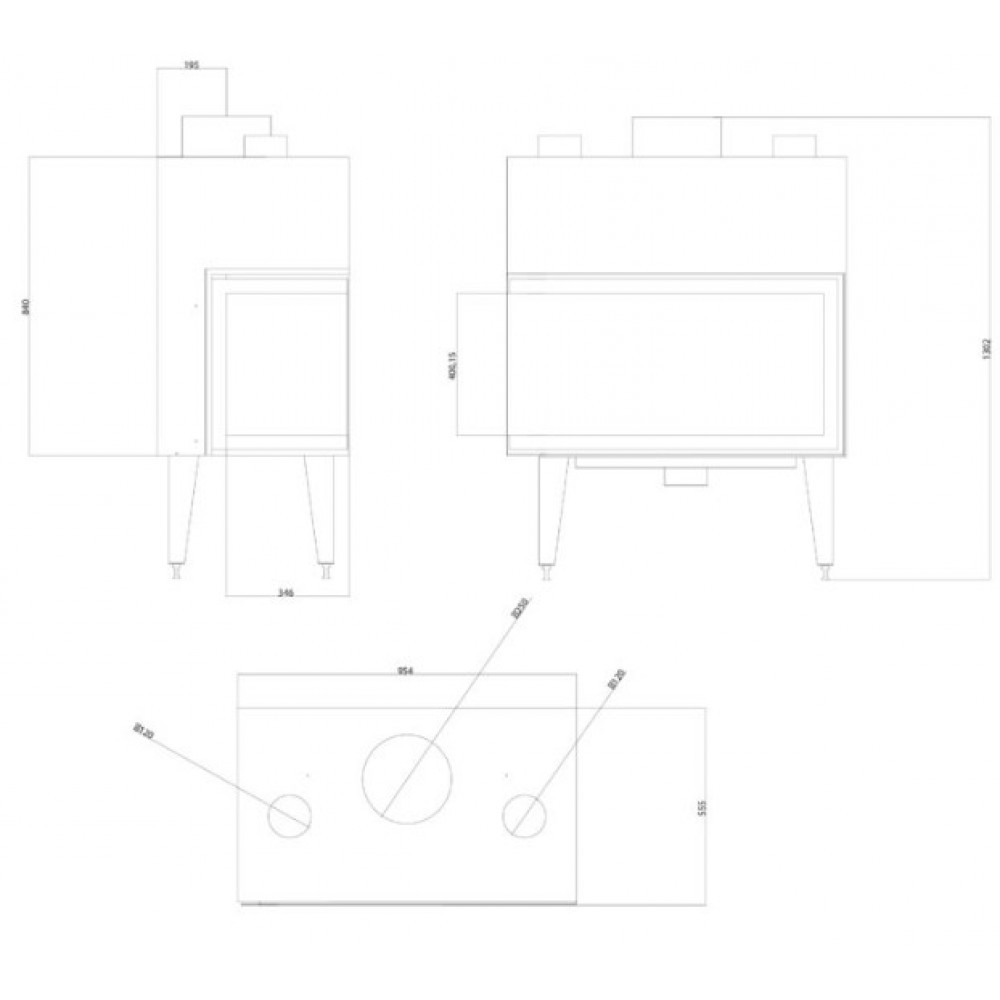 Kamineinsatz, Kamin Balkan Energy ATS STABLE AIR CORNER 900, mit Luftkanälen, links, 16.40kW | Kamineinsatz | Kamin |