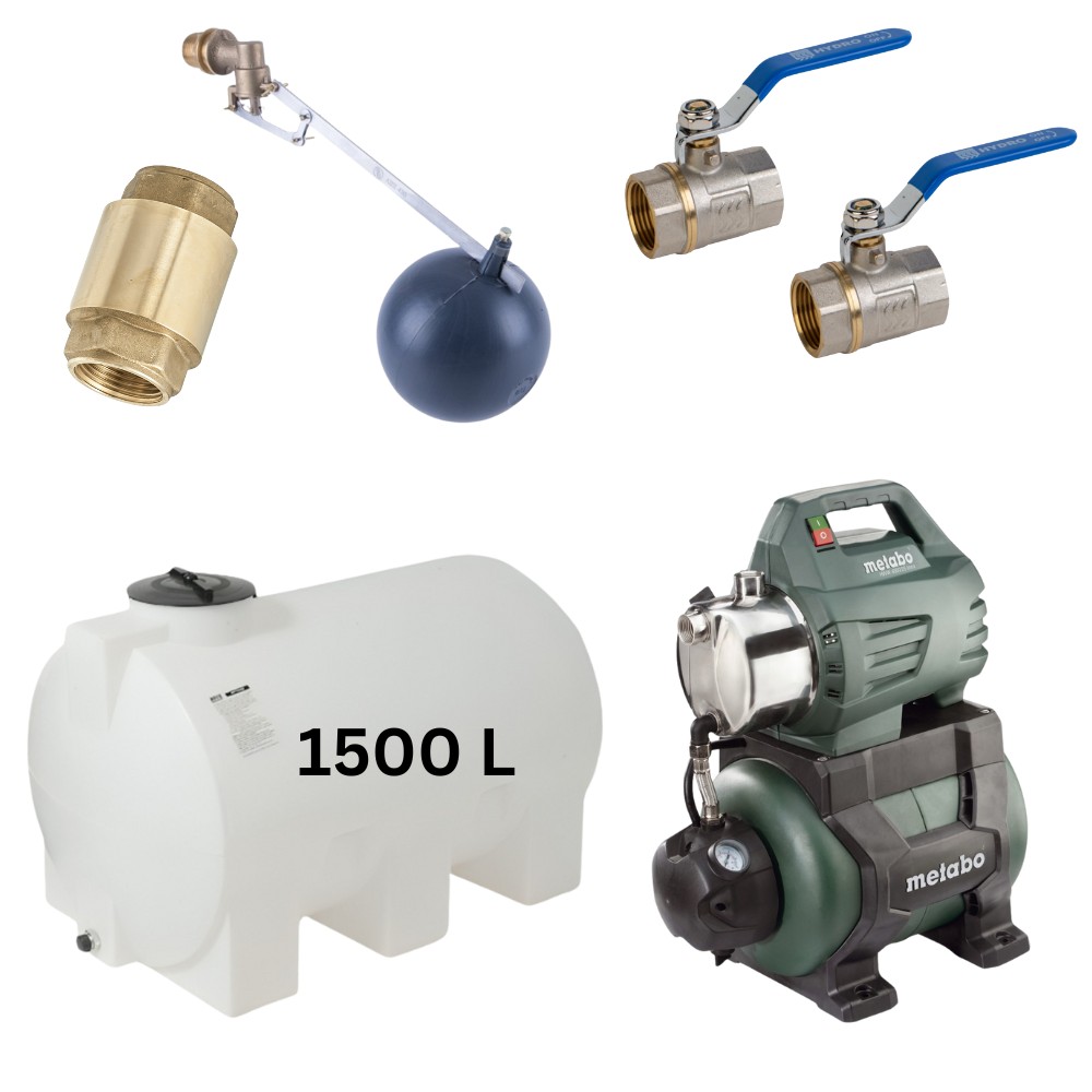 Kit „Trinkwasser 1500L“ mit Wassertank Mavil (weiß, horizontal) und Hauswasserwerk Metabo | Trinkwassertanks |  |
