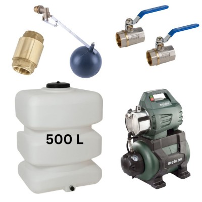 Kit „Trinkwasser 500L“ mit Wassertank Mavil (weiß, rechteckig) und Hauswasserwerk Metabo - Produktvergleich