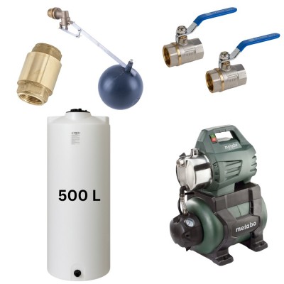 Kit „Trinkwasser 500L“ mit Wassertank Mavil (weiß, zylindrisch) und Hauswasserwerk Metabo - Produktvergleich