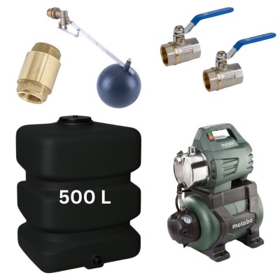 Kit „Trinkwasser 500L“ mit Wassertank Mavil (schwarz, rechteckig) und Hauswasserwerk Metabo - Produktvergleich