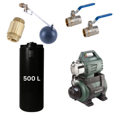 Kit „Trinkwasser 500L“ mit Wassertank Mavil (schwarz, zylindrisch) und Hydrophorpumpe Metabo - Produktvergleich