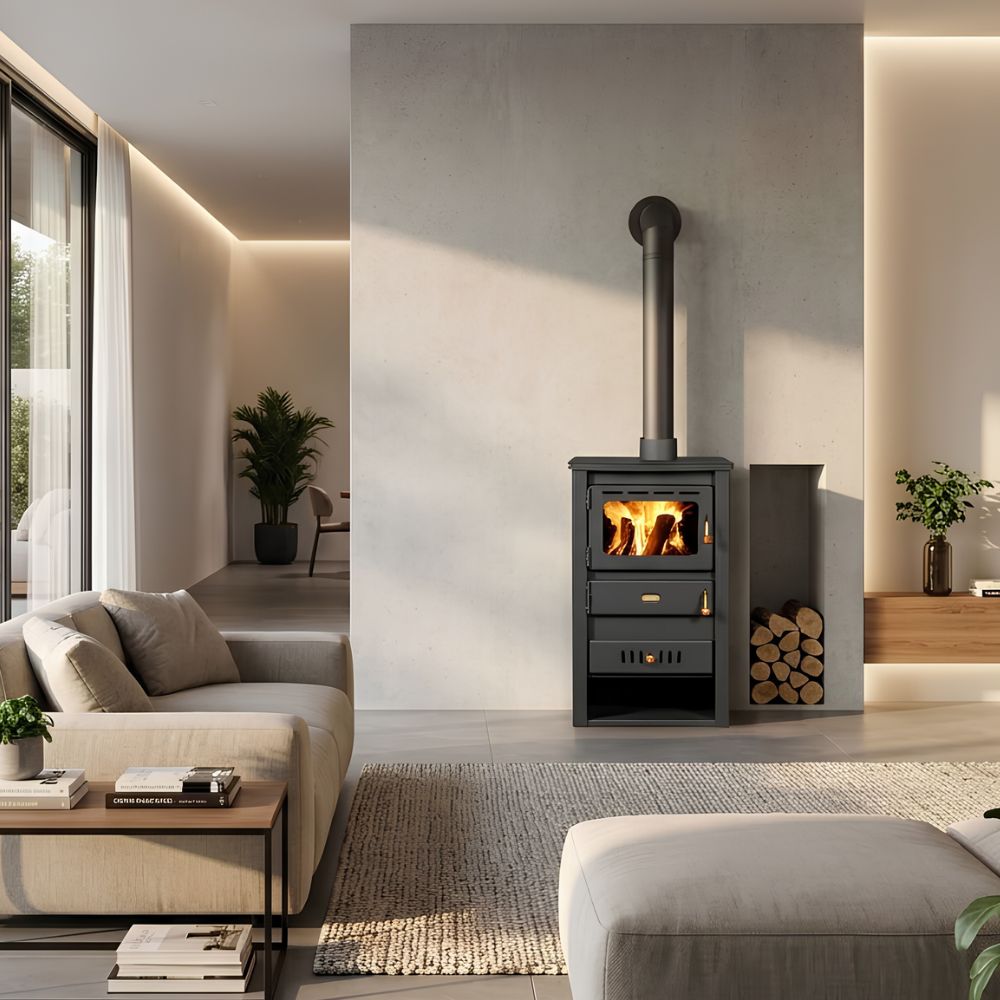 Kaminofen, Holzofen Wasserführend Prity, Modell K22 CP W10, Obere Platte aus Gusseisen, Leistung 13,3kW | Kaminofen Gusseisen | Kaminofen |
