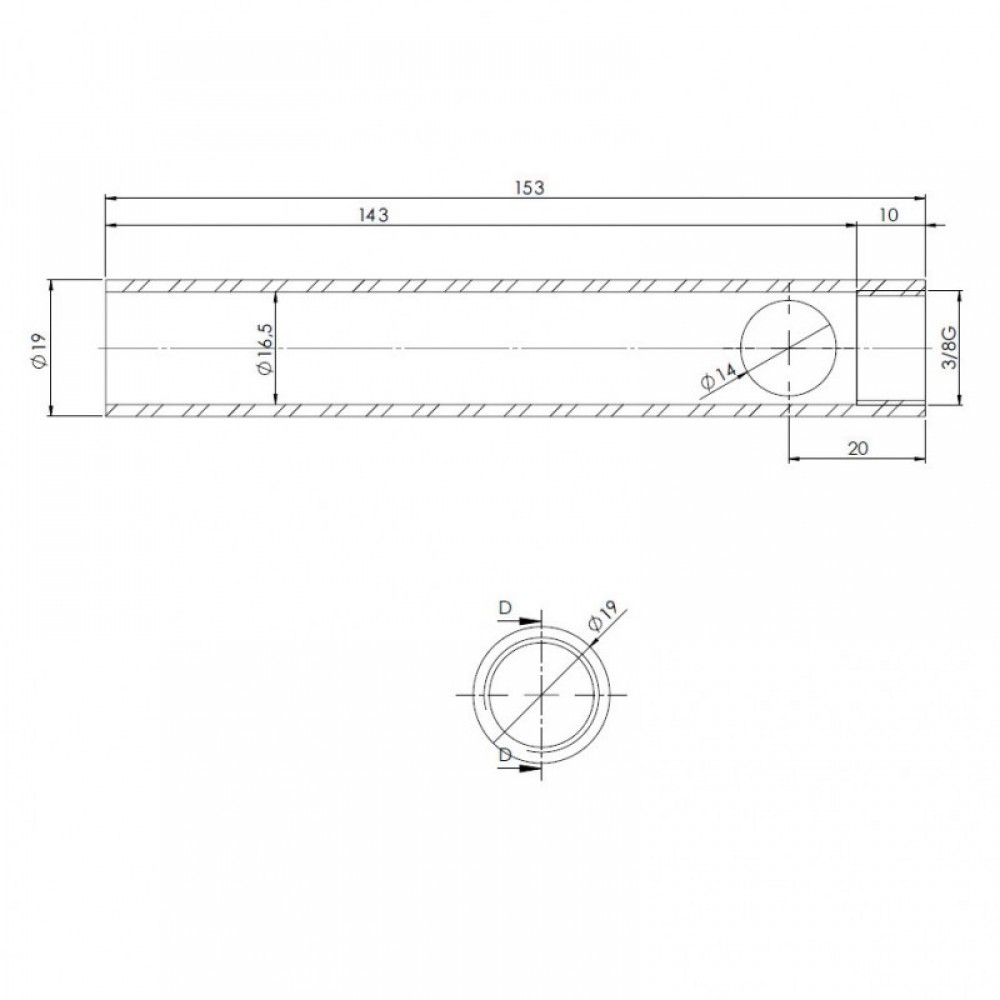 Rohr für Pelletofen-Glühzünder / Zünder, Durchmesser 19mm, Länge 153mm, Gewinde 3/8" | Glühzünder Pelletofen | Pelletofen Ersatzteile |