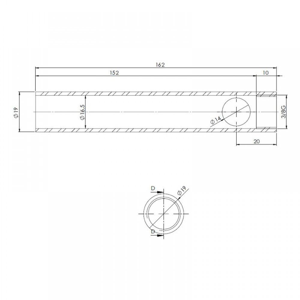 Rohr für Pelletofen-Glühzünder / Zünder, Durchmesser 19mm, Länge 162mm, Gewinde 3/8" | Glühzünder Pelletofen | Pelletofen Ersatzteile |