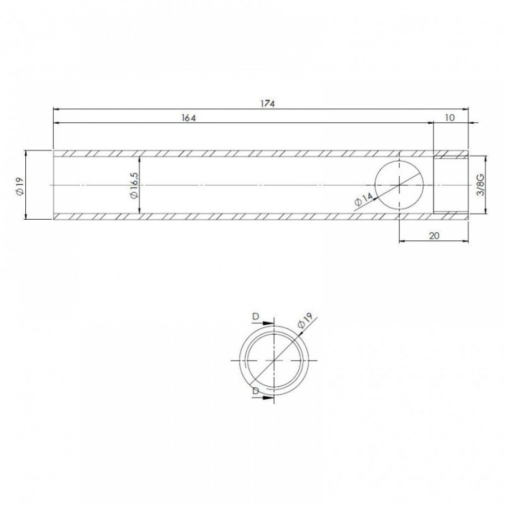 Rohr für Pelletofen-Glühzünder / Zünder, Durchmesser 19mm, Länge  174mm, Gewinde 3/8" | Glühzünder Pelletofen | Pelletofen Ersatzteile |
