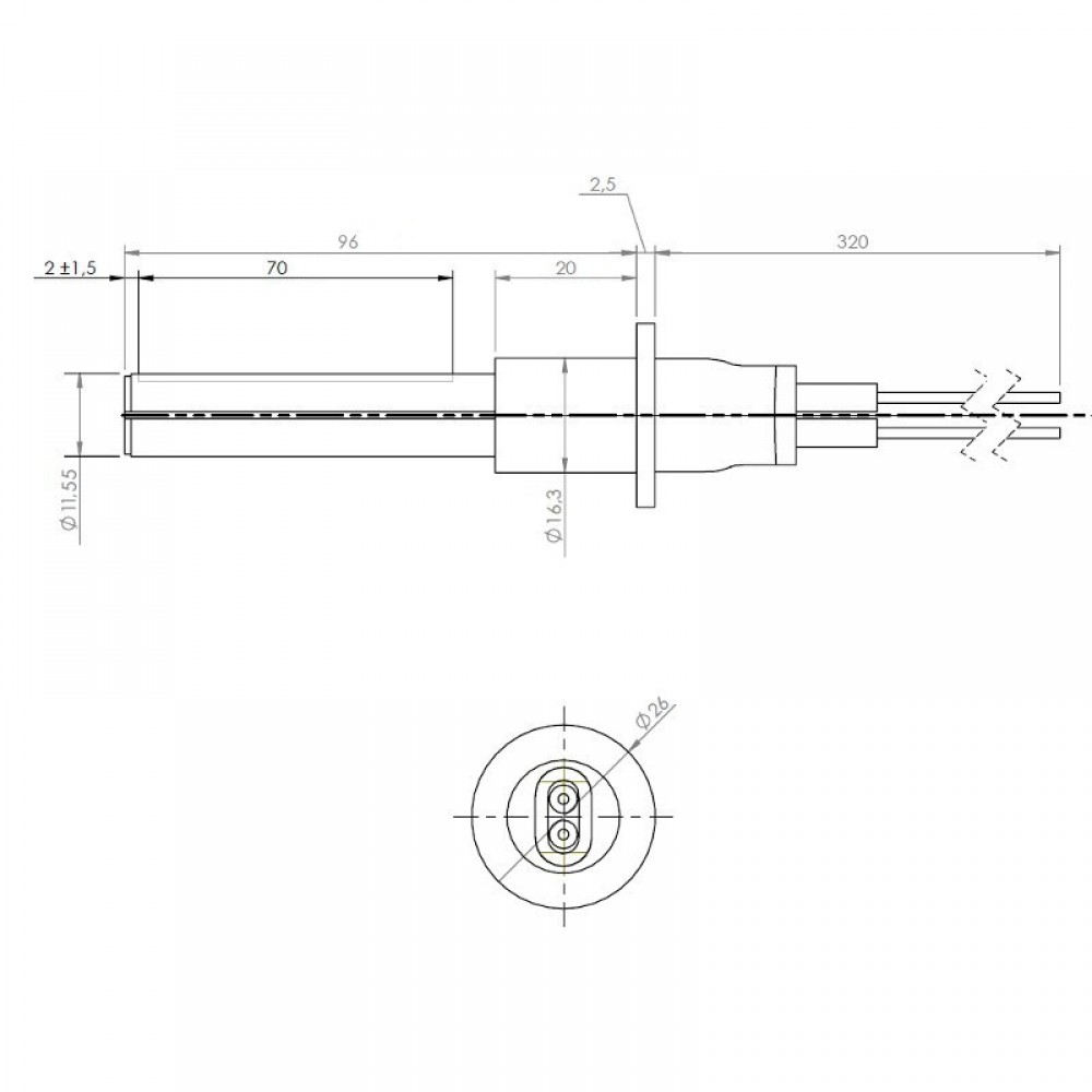 Keramischer Glühzünder / Zünder für Pelletofen MCZ, RED und andere, Gesamtlänge 107mm, 315W | Glühzünder Pelletofen | Pelletofen Ersatzteile |