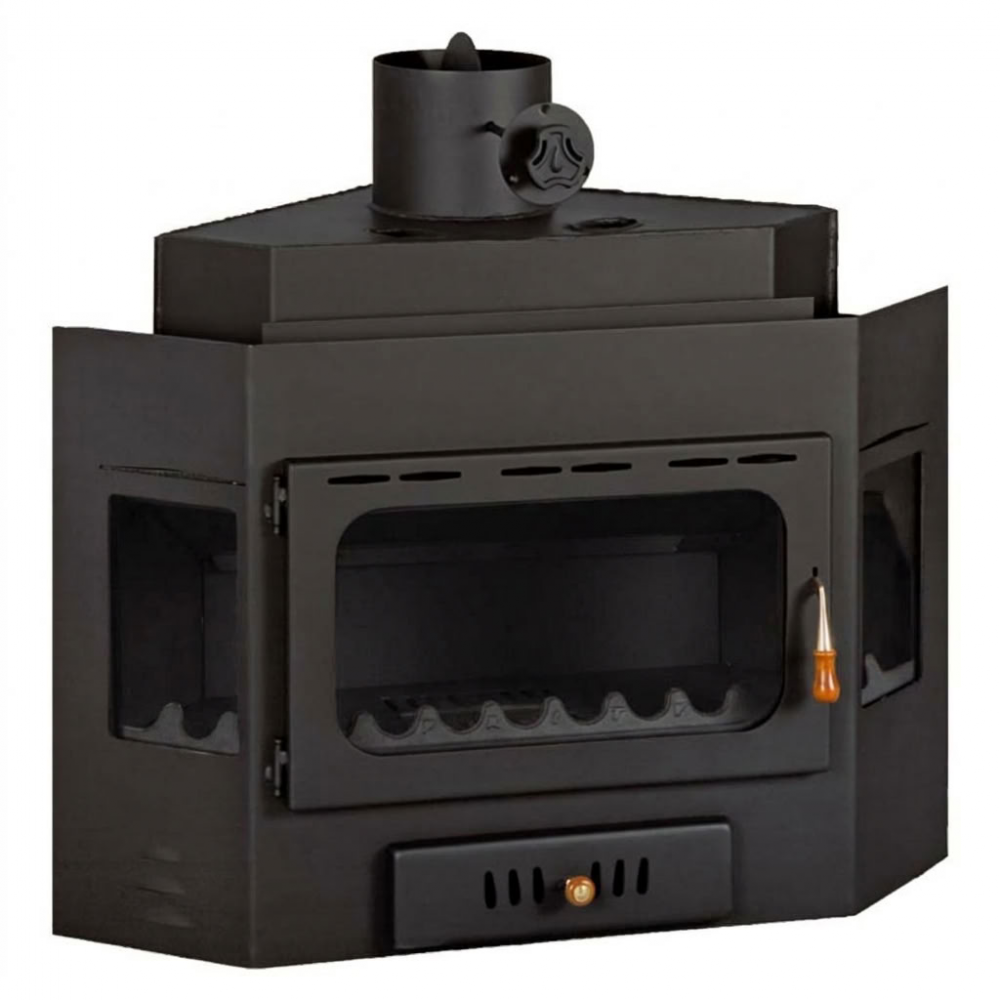 Kamineinsatz Wasserführend, Kamin Prity, Modell A W20, Leistung 26.1kW, Eckplatzierung | Kamineinsatz | Kamin |