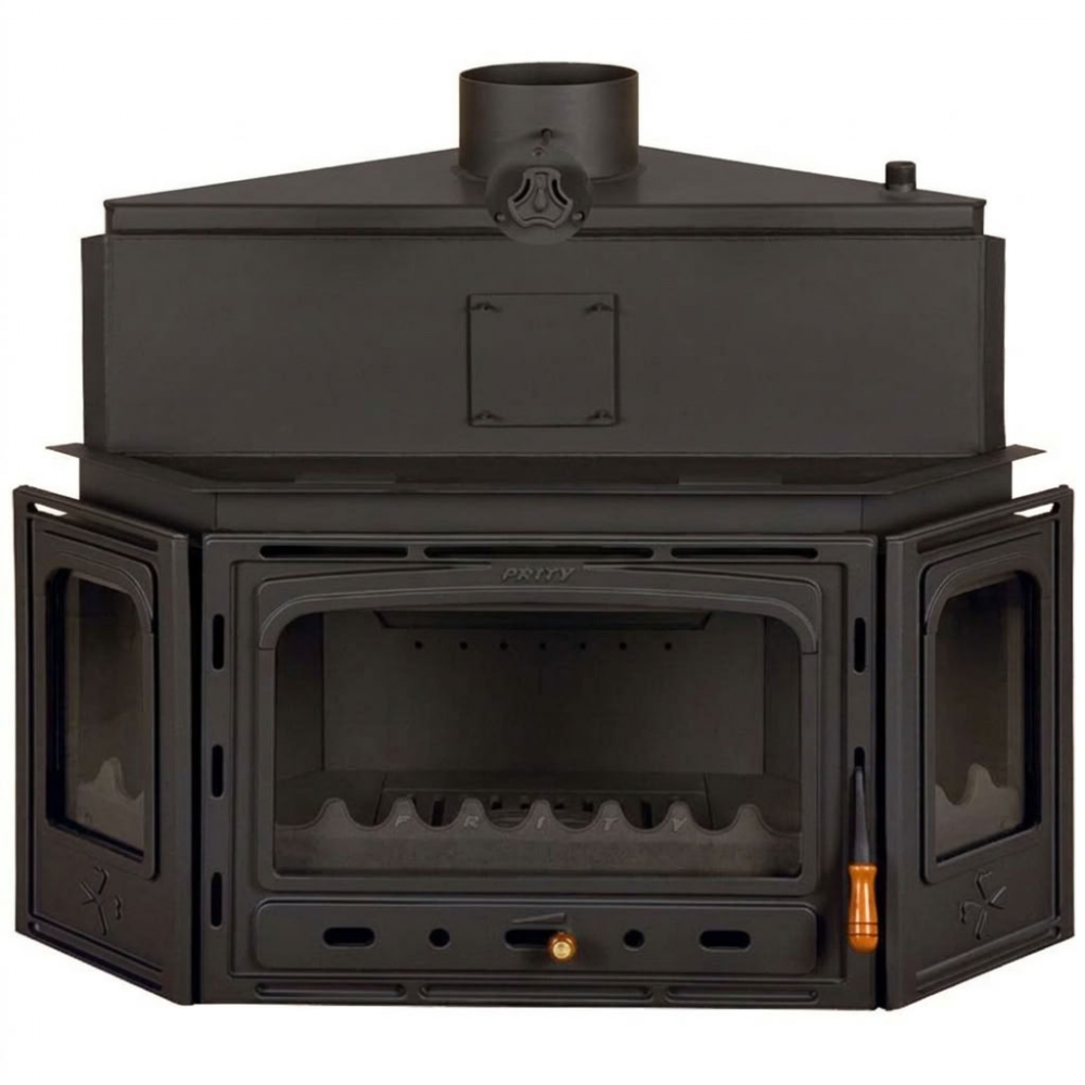 Kamineinsatz Wasserführend, Kamin Prity, Modell ATC W20, Leistung 26.1kW, Eckplatzierung, Gusseisentür | Kamineinsatz Wasserführend | Kamin |