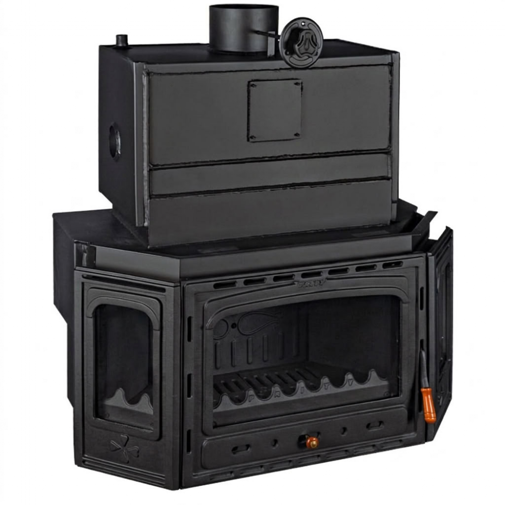 Kamineinsatz Wasserführend, Kamin Prity, Modell TC W35, Leistung 40kW, Gusseisentür, Panoramablick | Kamineinsatz Wasserführend | Kamin |