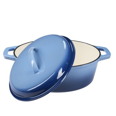 Emaillierter Gusseisen Topf, Blau, oval, 33x27cm - Gusseisen Topf