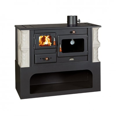 Küchenofen / Küchenhexe mit Backofen und Kochplatte Prity, Modell 1P34-K Alba Rechts, Keramikverkleidung, Leistung 10.1kW - Kaminofen Prity