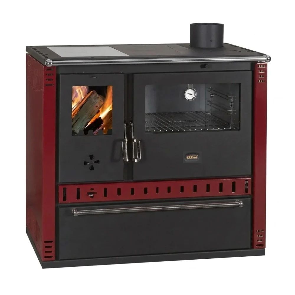 Wood Cooker Stove Prity GT D with Ceramic Glass Hob and Stainless Steel Oven, Burgundy, 10.9kW |  |  |
