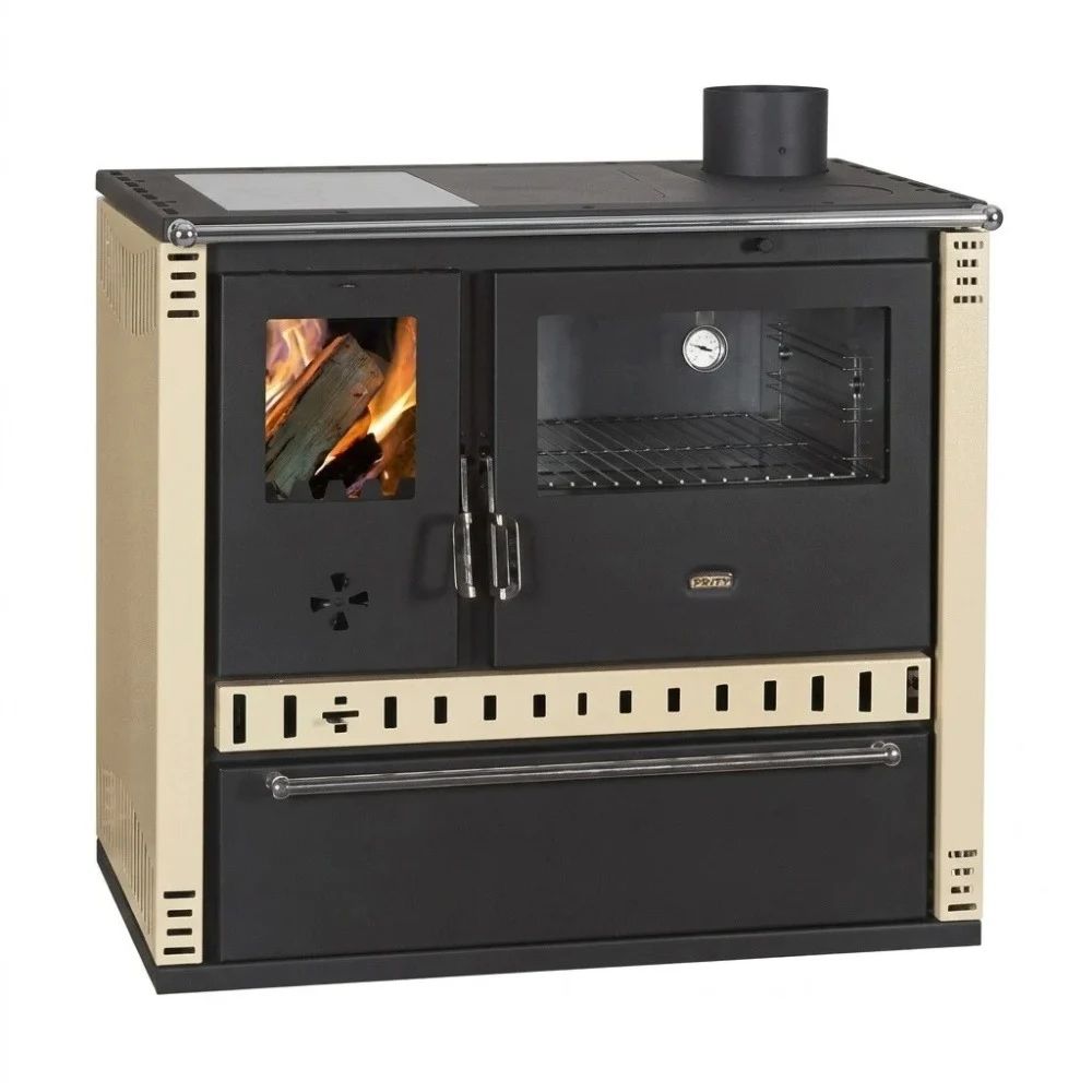 Wood Cooker Stove Prity GT D with Ceramic Glass Hob and Stainless Steel Oven, Ivory, 10.9kW |  |  |