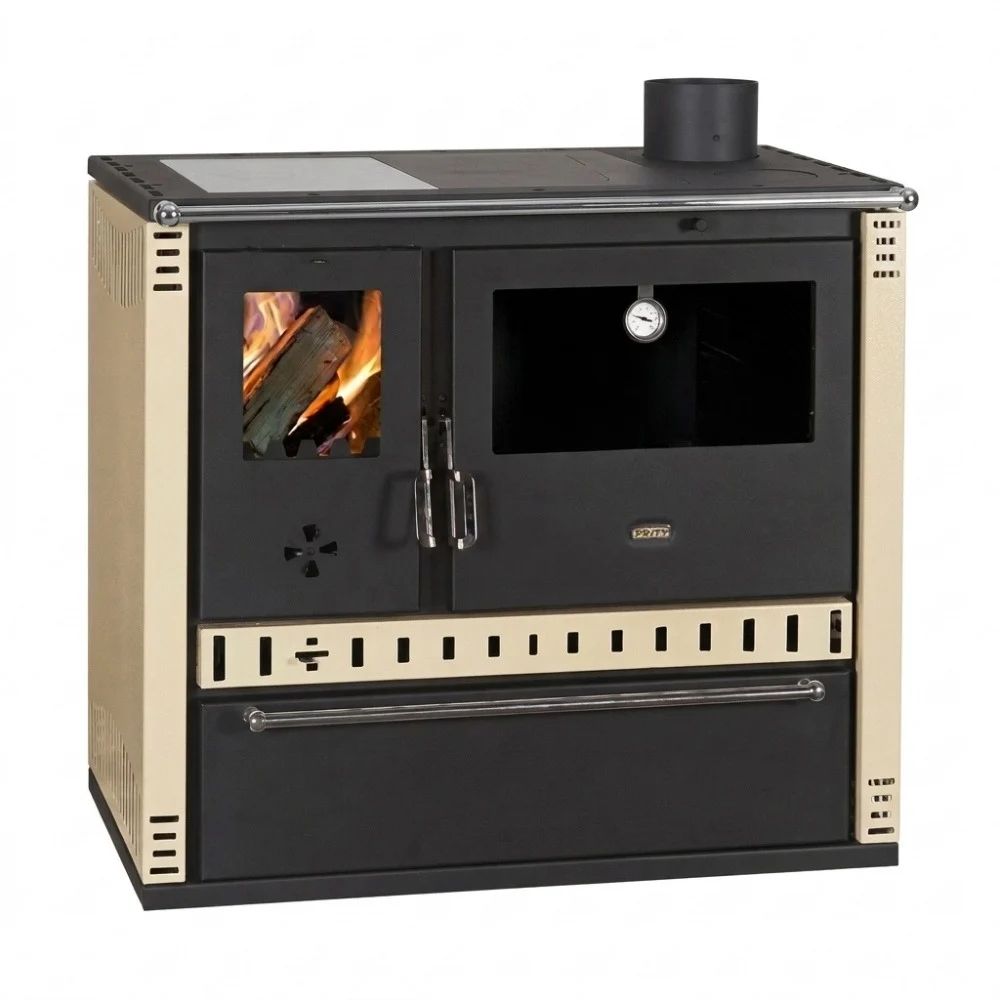 Wood Cooker Stove with Back Boiler Prity GT W10 NF with Ceramic Glass Hob, Ivory, 13.3kW |  |  |