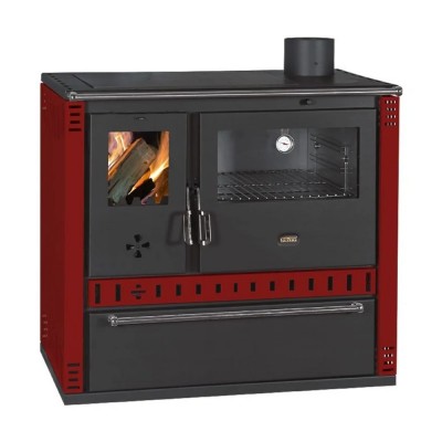 Kaminofen, Holzofen mit Backfach Prity GT D mit Stahl-Kochplatte und Edelstahl-Backfach, Bordeaux, 10,9 kW - Produktvergleich