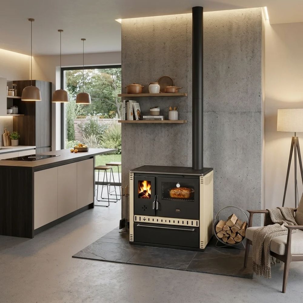 Wood Cooker Stove Prity GT D with Steel Hob and Stainless Steel Oven, Ivory, 10.9kW |  |  |