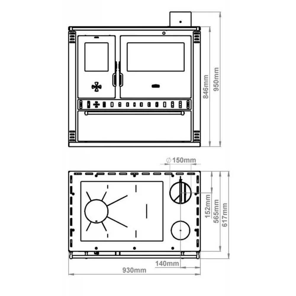 Wood Cooker Stove Prity GT D with Ceramic Glass Hob and Steel Oven, Burgundy, 10.9kW |  |  |