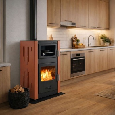 Kaminofen, Holzofen Wasserführend mit Backfach Velmora Fire ATS HYDRO ΜΑSΙΝΑ 90-25 Terrakotta, 25kW - Produktvergleich
