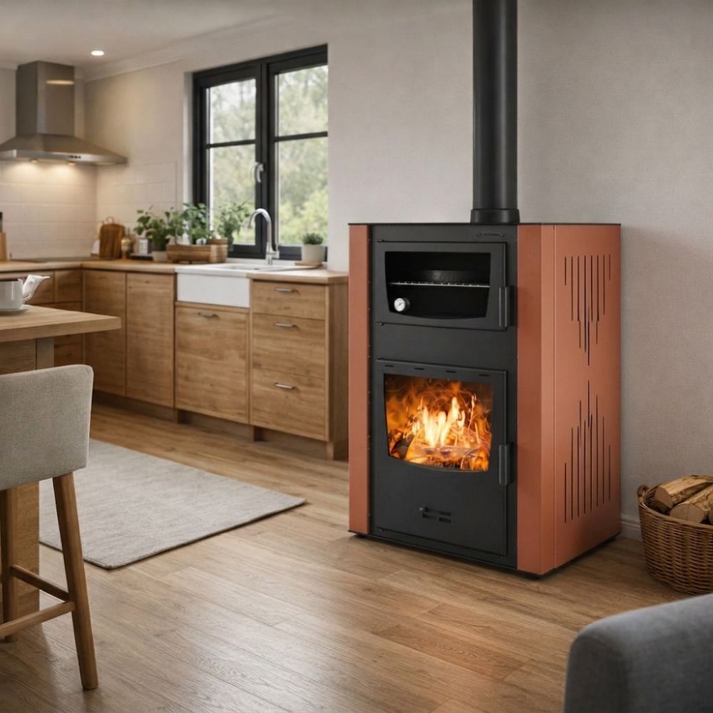 Kaminofen, Holzofen Wasserführend mit Backfach Velmora Fire ATS HYDRO ΜΑSΙΝΑ 90-30 Terrakotta, 35kW | Holzofen | Kaminofen |