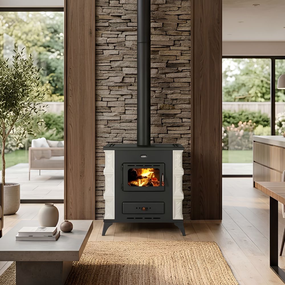 Kaminofen, Holzofen Prity, Modell K RK Dantela, 10kW, Keramikverkleidung, Füße | Holzofen | Kaminofen |