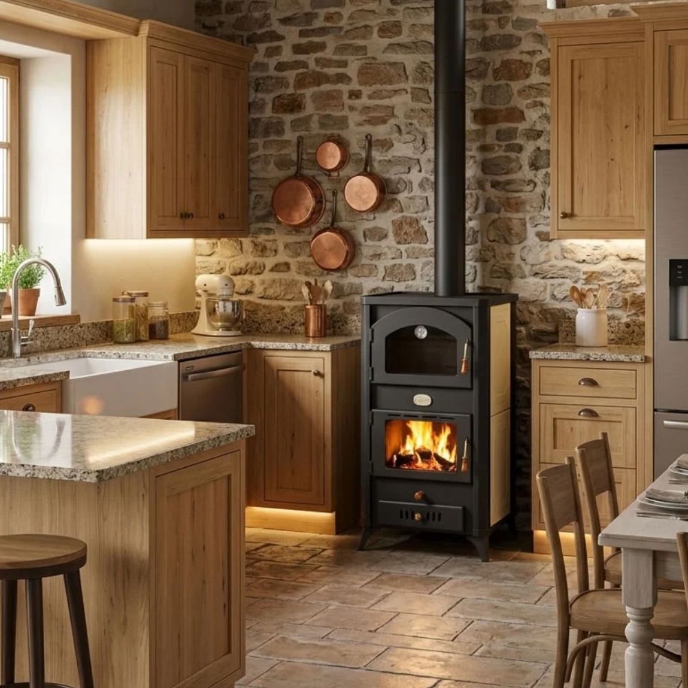 Kaminofen, Holzofen Wasserführend mit Backfach Prity, Modell FG W18 R, Leistung 23.4 kW | Wasserführender Kaminofen | Kaminofen |