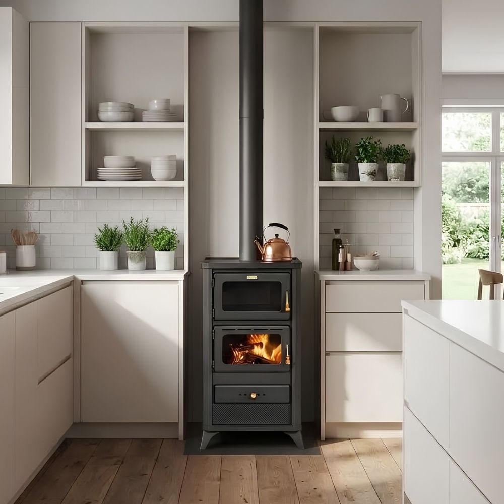 Kaminofen, Holzofen mit Backfach Prity, Modell FM E, Leistung 12.1kW, Füße | Holzofen | Kaminofen |