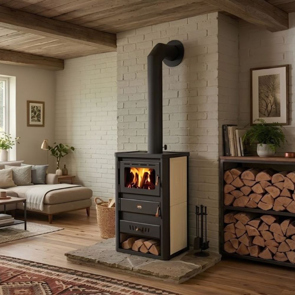 Kaminofen, Holzofen Wasserführend Prity, Modell S2 W10, Leistung 13.3kW | Wasserführender kaminofen | Kaminofen |