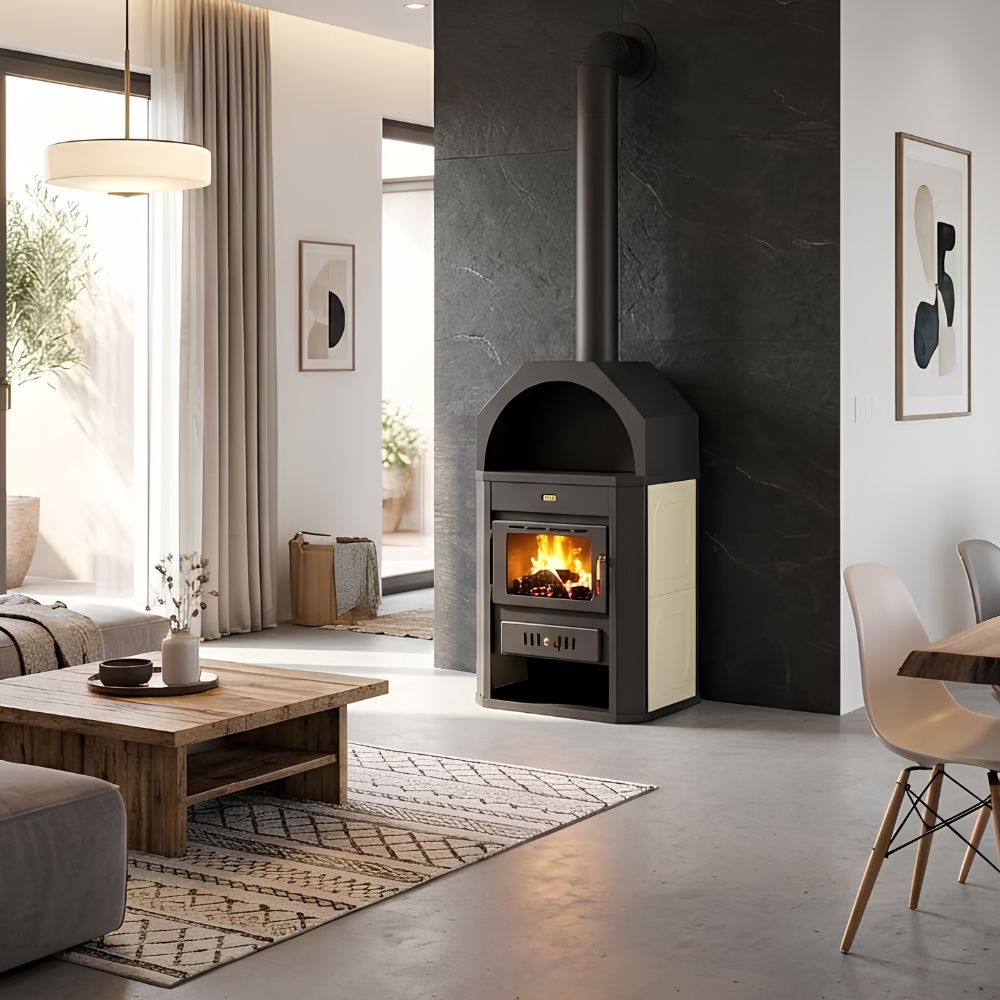Kaminofen, Holzofen Wasserführend Prity, Modell W17, Leistung 23.2kW, Gewölbt | Wasserführender kaminofen | Kaminofen |