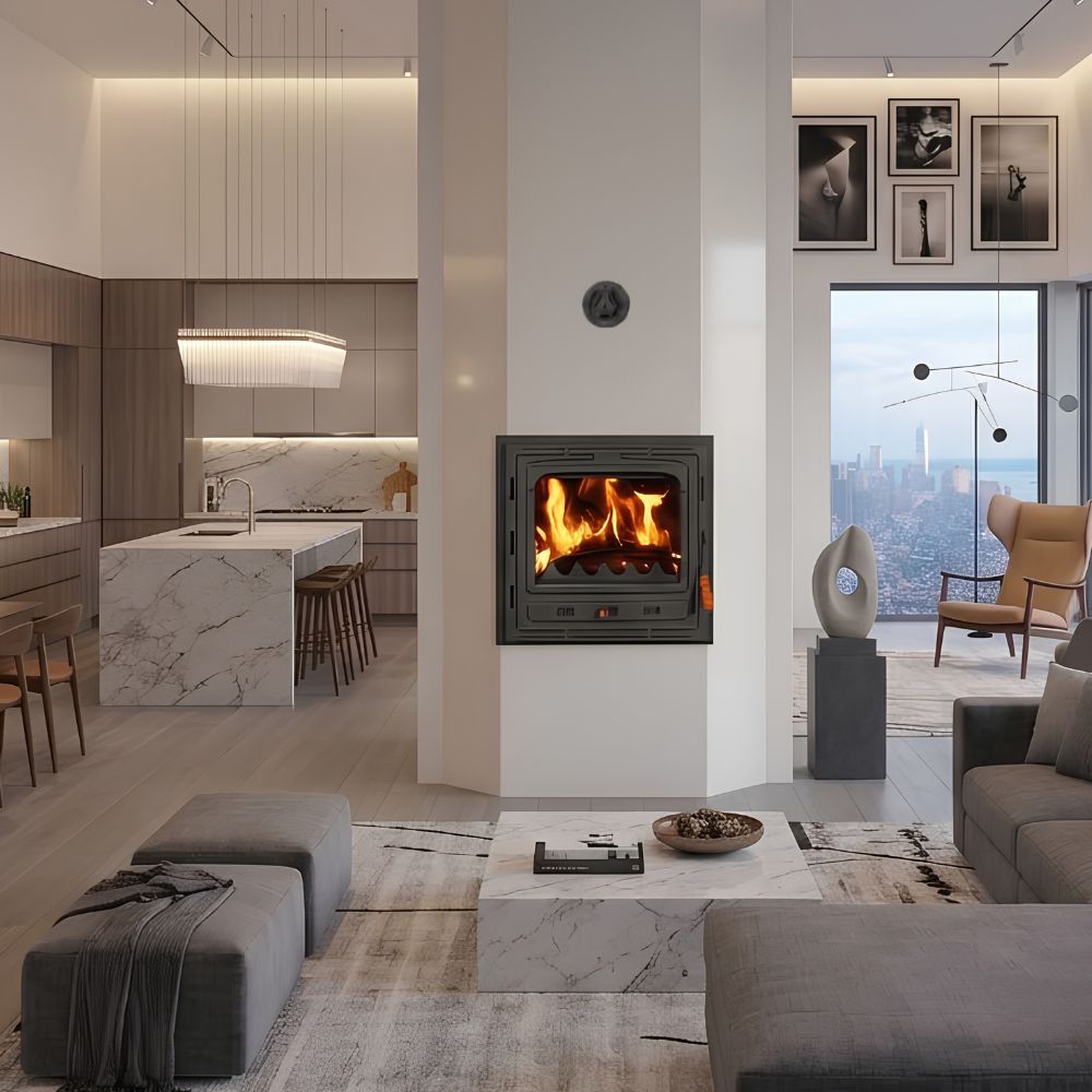 Kamineinsatz, Kamin Prity Modell CM2F, Gebläse, Gusseisentür, Leistung 20kW | Kamineinsatz | Kamin |