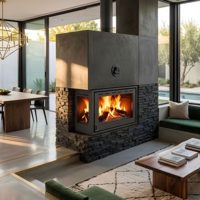 Kamineinsatz, Kamin Prity, Modell O, Rechts, Leistung 10kW, Eckplatzierung, Panoramablick - Produktvergleich