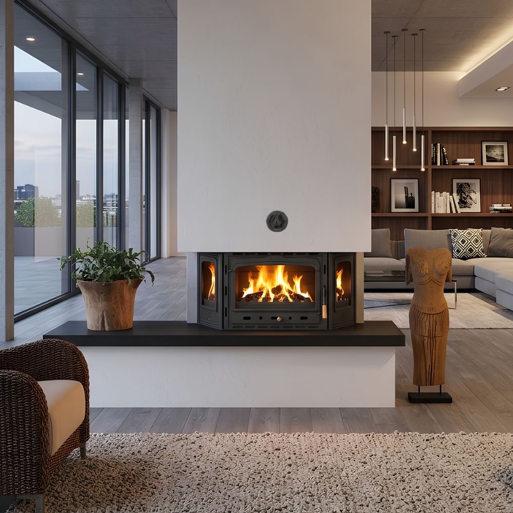 Kamineinsatz, Kamin Prity, Modell TCF, Leistung 18.5kW, Gebläse, Gusseisentür, Panoramablick | Kamin | Kamineinsatz |