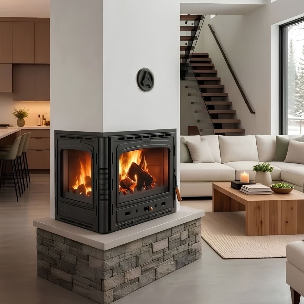 Wasserführender kamin Prity, Modell 3C W28, Leistung 33.2kW, Gusseisentür, Panoramablick | Kamin | Kamineinsatz |
