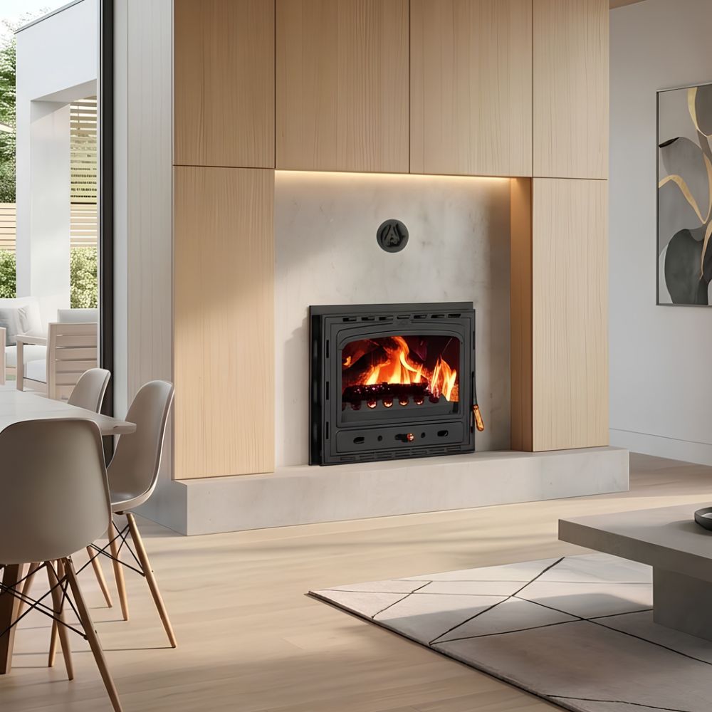 Kamineinsatz Wasserführend, Kamin Prity, Modell AC W20, Leistung 25kW, Eckplatzierung, Gusseisentür | Kamineinsatz Wasserführend | Kamin |