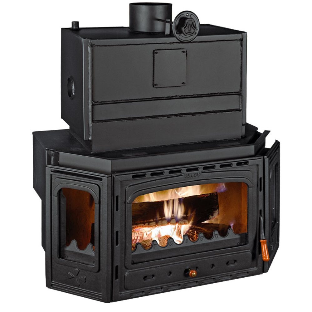 Kamineinsatz Wasserführend, Kamin Prity, Modell TC W35, Leistung 40kW, Gusseisentür, Panoramablick | Kamineinsatz Wasserführend | Kamin |