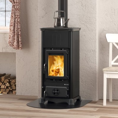 Italienischer Kaminofen, Holzofen mit Kochplatte La Nordica Emiliana Schwarz, 6.5kW - Küchenofen / Küchenhexe
