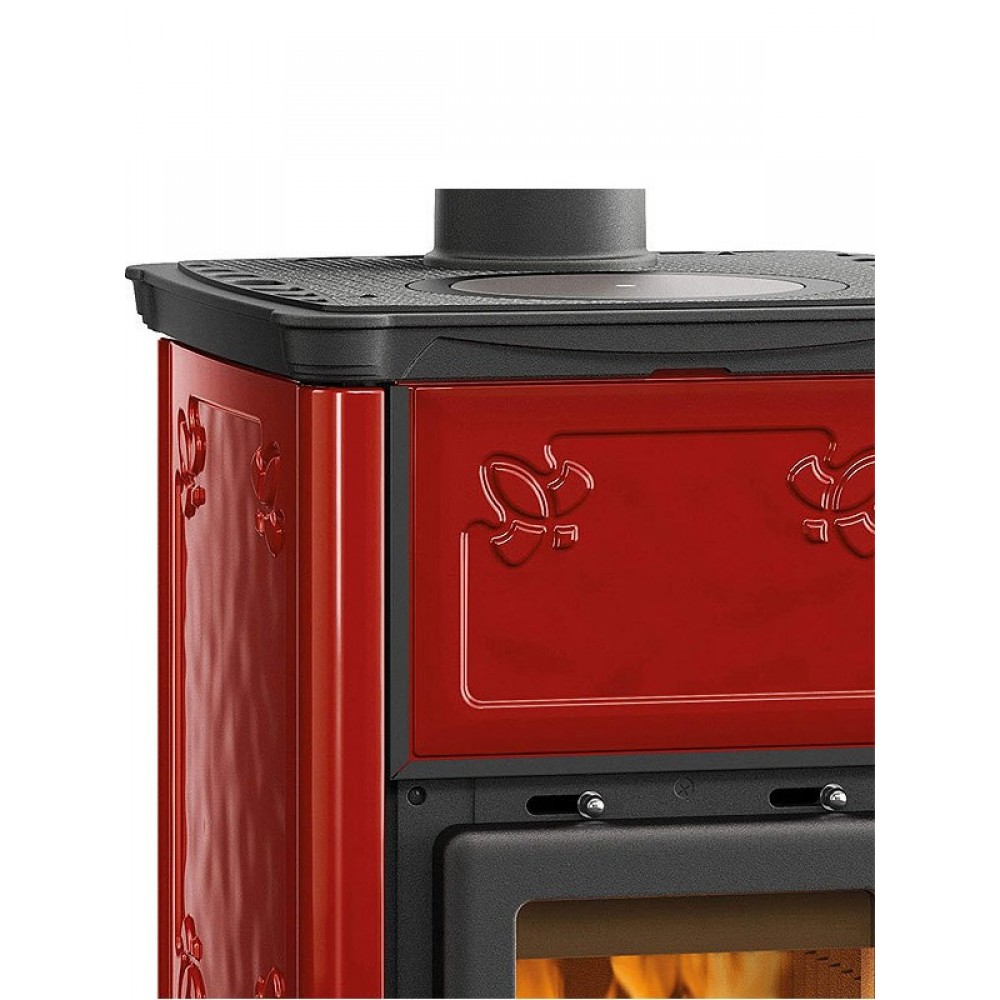 Italienischer Kaminofen, Holzofen mit Kochplatte La Nordica Emiliana, Rot, 6.5kW | Holzofen | Kaminofen |