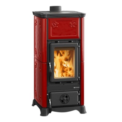 Italienischer Kaminofen, Holzofen mit Kochplatte La Nordica Emiliana, Rot, 6.5kW - Küchenofen / Küchenhexe