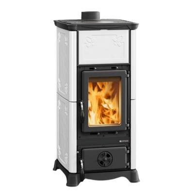 Italienischer Kaminofen, Holzofen mit Kochplatte La Nordica Emiliana, Weiß, 6.5kW - Küchenofen / Küchenhexe
