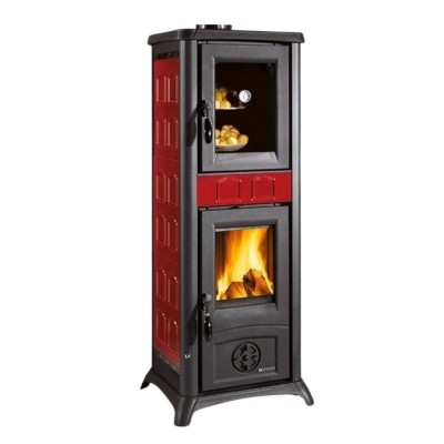 Italienischer Kaminofen, Holzofen mit Backfach La Nordica Gemma Forno Rot, 7.3kW - Küchenofen / Küchenhexe