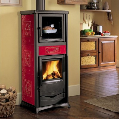 Italienischer Kaminofen, Holzofen mit Backfach La Nordica Rossella Plus Forno Evo Rot, 9.4kW - Küchenofen / Küchenhexe