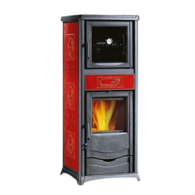 Italienischer Kaminofen, Holzofen mit Backfach La Nordica Rossella Plus Forno Evo Rot, 9.4kW - Küchenofen / Küchenhexe