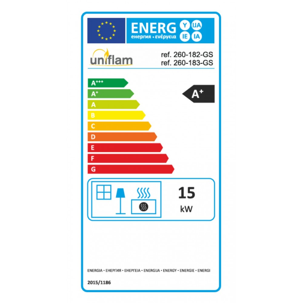 Kamin UNIFLAM 860 EVO PBS mit Luftkanälen und Luftzufuhr, gebogenes Glas, rechte Seite, 15 kW | Kamineinsatz | Kamin |