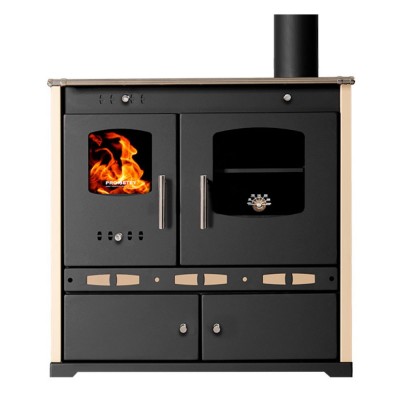 Küchenofen / Küchenhexe Prometey Perfect Eco Lux mit rechtem Abzug, Elfenbein, 7.1kW - Kaminofen - Holzofen mit Backfach