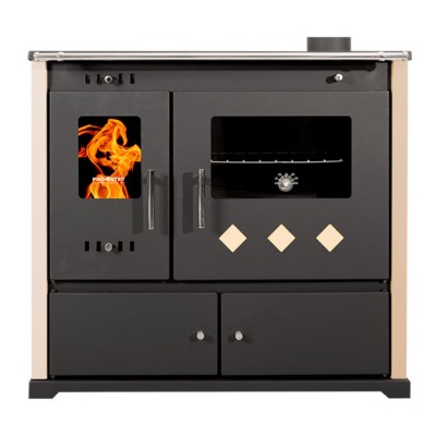Küchenofen / Küchenhexe Prometey Practik Lux mit Cerankochfeld, Rauchabzug rechts, elfenbein, 9.5kW - Kaminofen - Holzofen mit Backfach