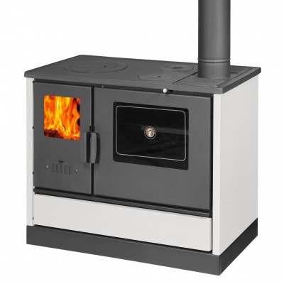 Küchenofen mit Backofen und Kochplatte Balkan Energy, Modell 4020 Weiß, Obere Platte aus Gusseisen, Leistung 7.9kW - Kaminofen