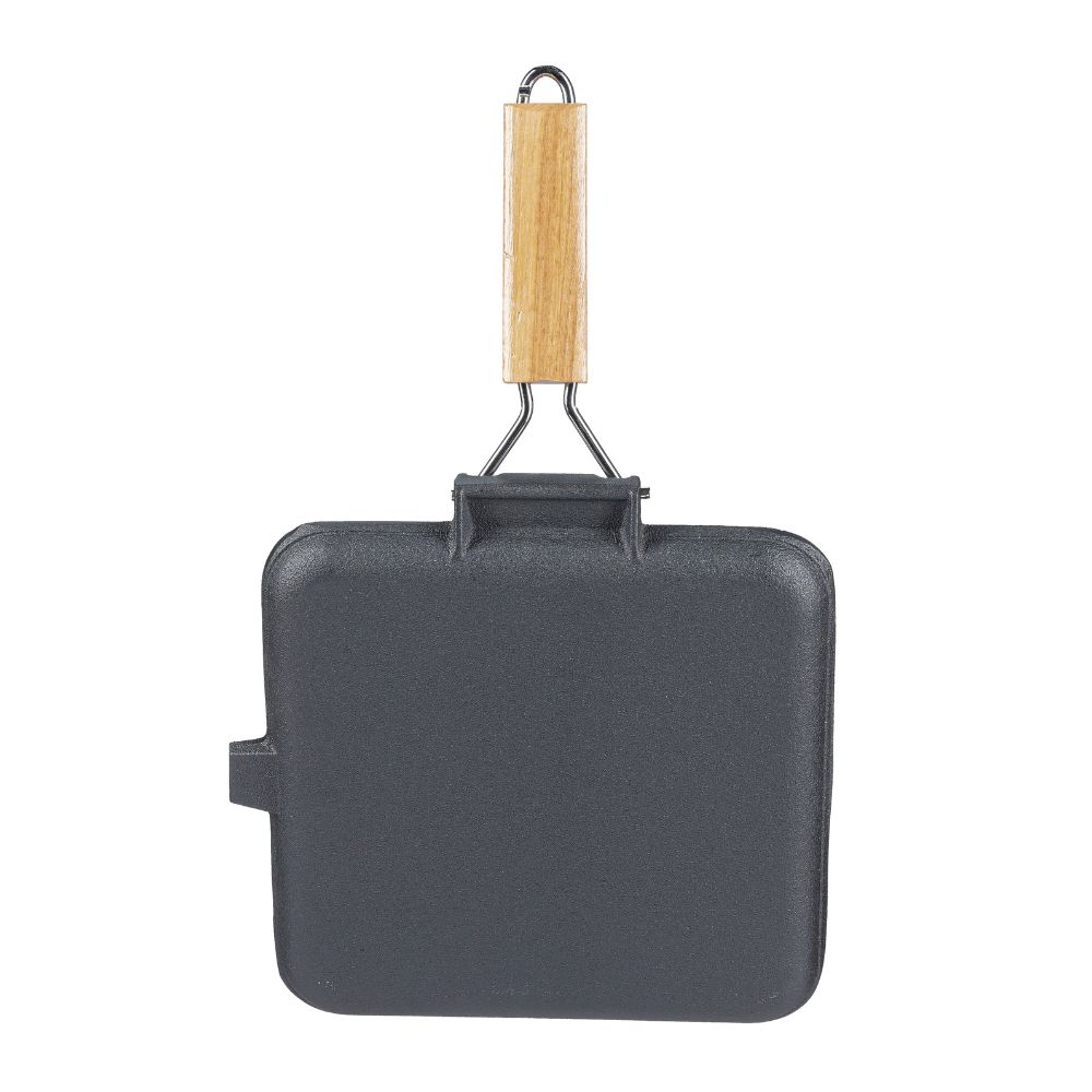 Grillpfanne Gusseisen mit klappbarem Holzgriff, 24x24 cm | Grillpfanne Gusseisen | Gusseisenpfanne |