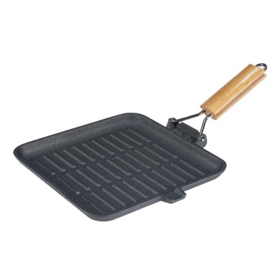 Grillpfanne Gusseisen mit klappbarem Holzgriff, 28x28 cm - Produktvergleich