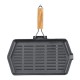 Grillpfanne Gusseisen mit klappbarem Holzgriff, 35x21 cm | Grillpfanne Gusseisen | Gusseisenpfanne |